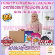 Lonkey Cucimaru Laundry Detergent Powder 2KG 1 Box of 8 Pack – Hand & Machine Wash, Powerful Stain R