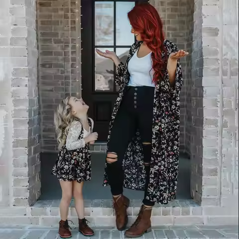 2025 Summer Mother Daughter Matching Outfits Vacation Holiday Family Matching Clothes Mommy And Me F
