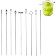 9Pcs Pencungkil Koktel untuk Minuman, 9 Gaya Baru Set Pencungkil Logam Martini Olive, Pencungkil Kok