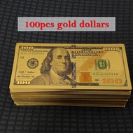 new 100pcs America 24k Gold Foil Banknotes 100 Dollars Golden USD Gold Banknotes Paper Money Banknot