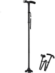 Foldable Aluminum Alloy Four Corner Crutches with Light for Elderly Outdoor Travel, 85-97Cm (Multicolor) Fashionable