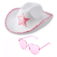 Funcredible Cowboy Hat and Glasses - Preppy Cowgirl Hat - Sparkly Cowboy Hat - Cowgirl Outfit Access