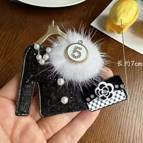women black fur number 5 brooch clothes bag pearl corsage jacket pin accessories