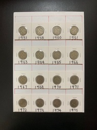 （銀色伍毫大全套）香港硬幣 - 喬治六世1951年 + 英女王伊利沙伯二世1958-1975年香港五毫硬幣 Government of Hong Kong Coin - King George VI 