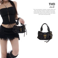 【THD】Beg Tangan Gaya Biker Hot Girl, Mini Crossbody Vintage Sweet & Cool, Beg Telefon Kerja Kemas