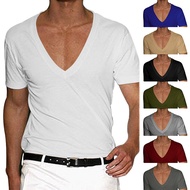 男士短袖V领t恤男装修身纯色休闲t恤短袖男Men's Short-sleeved V-neck T-shirt Men's Wear Slim-fit Solid Color Restq2r7yf6m