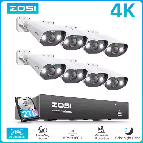 ZOSI 8CH POE Video Surveillance Kit 4K 8MP 5MP Super HD Outdoor IP Cameras AI Starlight Night Vision