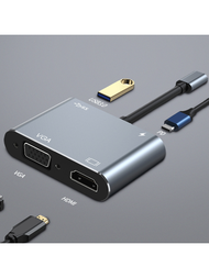 端口 USBC 集線器，帶 USB 3.0 端口超薄擴展塢，PD 充電 (100W)，VGA (1080P) 和 HDMI (4K@30hz) 連接功能，筆記本電腦擴展塢兼容 MacBook、Mac Pro、Mac mini、iMac、 Surface Pro、XPS、PC、閃存驅動器、移動硬盤送給男士最佳聖誕禮物