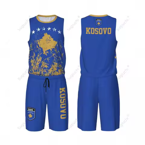 Kosovo Flag Grain Men Basketball Set Shirt & Pants Sleeveless