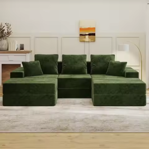 101" U-Shaped Modular Sectional Sofa with Reversible Chaise & 2 Ottoman, No Assembly 3-Seat Cloud Co
