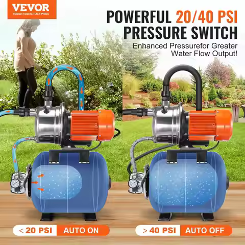 1HP Shallow Well Pump with Pressure Tank 1000GPH Irrigation Booster Pump