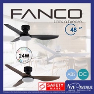 FANCO CO-FAN Hugger Low Profile DC Motor 3 Blade Ceiling Fan with Remote Control and [Optional] 3 Tone LED Light Kit