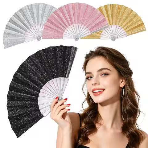 Glitter Folding Handheld Fan Transparent Sparkle Clack Fan for Wedding Rave Festival EDM Dance Party