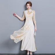 Woman Vintage Floral Dress Half Sleeve Chinese Qipao Cheongsams Vietnam Ao Dai Oriental Dress for Female