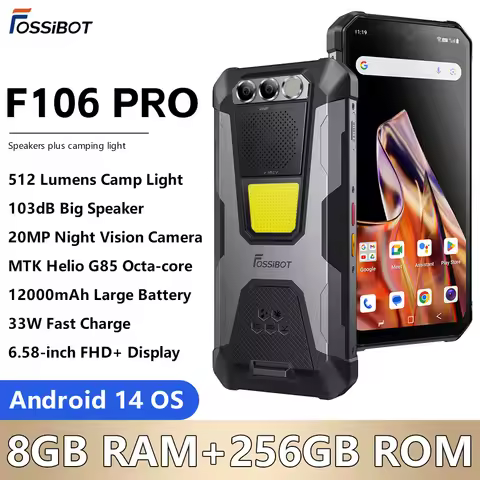 FOSSiBOT F106 PRO MTK G85,Android 14,15GB(8+7GB Extended) 256GB ROM Rugged Smartphone,12000mAh Batte