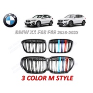 BMW X1 F48 F49 2016-2022 Front Grille Kidney Grilles Glossy Black 3 color M Style Front Bumper Grill