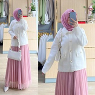 HUNHUN - Reyza Knitted Cardigan / Tweed Blazer White / Premium Outer Cardigan Tweed Korea / Cardi Ko