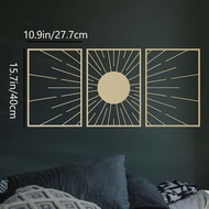 3 pcs Stunning SUN Framed Wall Art - Abstract Sun Wall Decor. Gorgeous Gold Metal Wall Decor Set. A