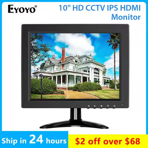 Eyoyo 10 inch Security CCTV Monitor Small Portable HDMI LCD Monitor IPS HD 1024x768 4:3 with BNC HDM