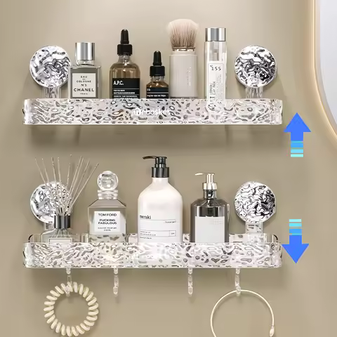 Shower Suction Cup Shelf Basket Light Glacier Pattern One Second Installation bathroom Organizer Sto