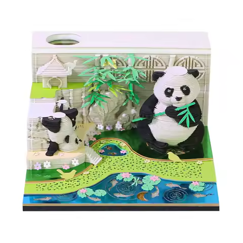 Omoshiroi Block 3D Notepad Mini Panda Memo Pad With 2025 Calendar Paper Notes Artistic Notepad Creat