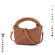 LIKEBAG สุภาพสตรีกระเป๋าถักมือใต้วงแขนกระเป๋าหนัง PU ถักกล่องอาหารกลางวันกระเป๋ามือถือไหล่ผู้หญิงทอ