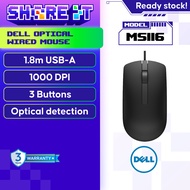 Dell Optical Wired Mouse - Black MS116 1000 dpi