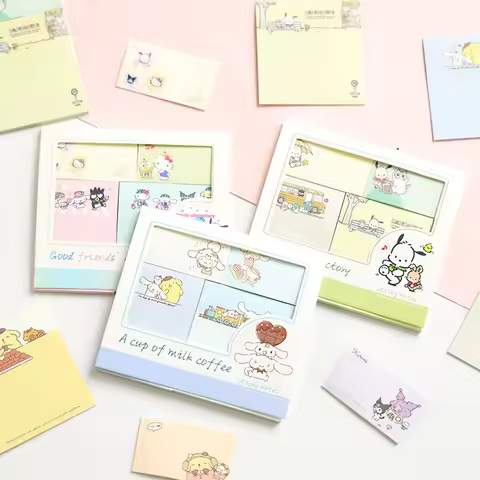 24pcs/lot Sanrio Kuromi Melody Memo Pad Cute Hangyodon Sticky Notes Stationery Label Notepad Planner