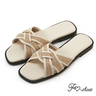 FM SHOES Piping Straw Stitching Slippers Apricot