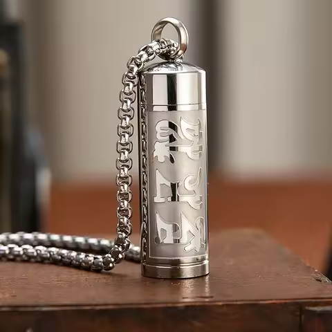 Vintage Stainless Steel Essential Oil Bottle Pendants Urn Wishing Bottle Necklace Religious Amulet C
