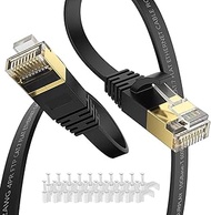 Surplay Cat7 100FT Ethernet Cable Black-10Gbps Shielded & Ground Wire Internet Flat Cord for Long Di