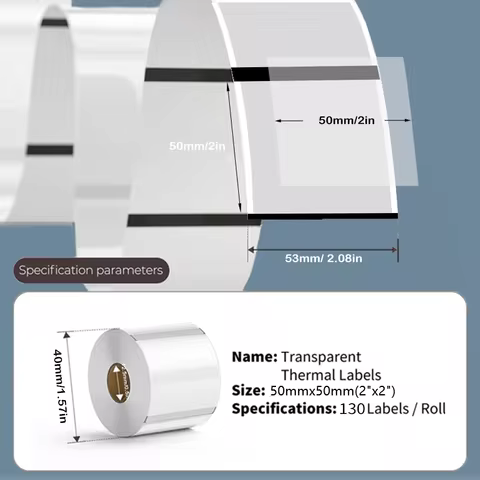 Transparent Labels Paper Thermal Adhesive Label Roll Suit for Phomemo M110/M200/M120/M220 E210 P50 D