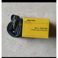 Folding bicycle inner tube 20 x 1.25 1.35 1.50 20x1.25 20x1.50 125 150 UNITED 406 small valve presta