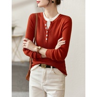 [89 Yuan] Fake Two-Piece Layered Round Neck Bottoming Sweater Women 2022 New Style Spring Autumn Sli
