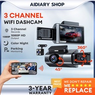 24h Parking Monitor FHD 1080P WIFI Dash Cam 3 Channel Dashcam Infrared Night Vision Panoramic 360° D