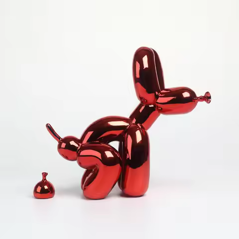 Poo Balloon Dog Animal Sculpture Cute Shiny Balloon Poo Dog Art Resin Sculpture Household Personalit