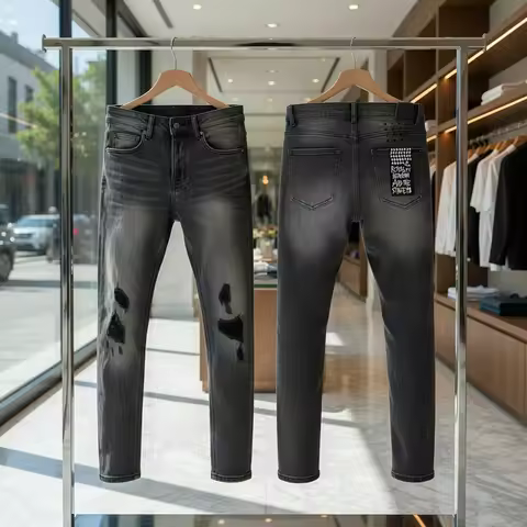 New Y2K Men Jeans Fashion Trends Ksubi Distressed Damaged Holes Embroidered Stretch Skinny Button Fl