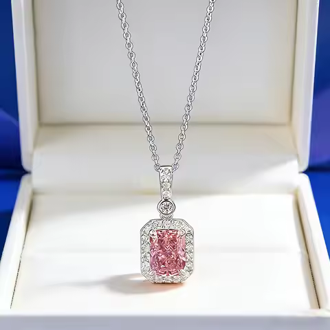 18K white gold Wings of Glory 7*9mm Padparadscha Ice platinum PT950 flower-cut pendant versatile nec
