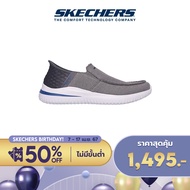 Skechers สเก็ตเชอร์ส รองเท้าผู้ชาย Men Slip-Ins SKECHERS USA Street Wear Delson 3.0 Cabrino Shoes - 210604-GRY Air-Cooled Memory Foam Classic Fit, Goga Mat Arch, Heel Pillow, Machine Washable, Slip-Ins, Vegan