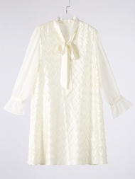 40824 One Size (45-75kg) Handmade Midi WomenS Heavy Industry Wave Pleated Loose Slimming Tie Dress