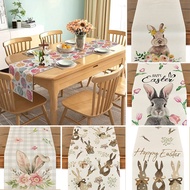 Vintage Table Runner Easter Rabbit Table Cloth Linen Flower Printed Home Decoration