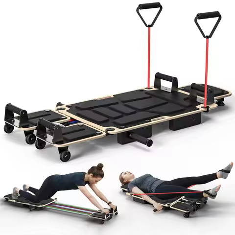 5-in-1 Pilates Reformer-Dual Foot Pads, Smooth Rail, Adjustable Headrest 110-190cm, Full-Body Home G