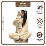 [With Real Video + Photo] Soft Fur Women'S Clothing Set Embroidered Thick Smiley Face New Model Update - Nomi Noon 669