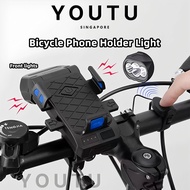 4 IN 1 Bicycle Bike Phone Stand Holder Mount LED Light Power Bank Horn Lights Waterproof Cycling Acc