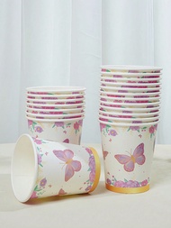 50/25/10pcs, 9-Ounce Paper Cup, Butterfly Cartoon Animal Theme, Disposable Bathroom Cup, Mouthwash C