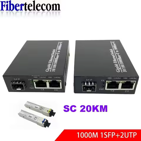 Gigabit Optical Fiber Ethernet Switch Gigabit Media Converter 1 SFP to 2 RJ45 UTP