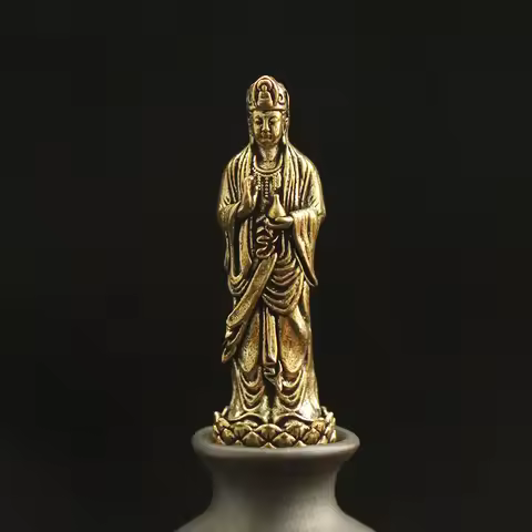 1 piece of brass vintage lotus base Guanyin Bodhisattva ornaments Guanyin Buddha statue home