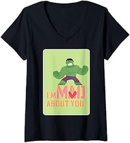 Womens Marvel Hulk I'm Mad For You Valentine Card V-Neck T-Shirt