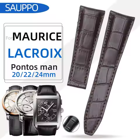 SAUPPO Suitable for Maurice Lacroix PT6148 PT6158 PT6168 24mm Black Leather Strap Watch Accessories 