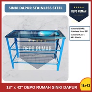 18" x 42" Sinki Dapur Stainless Steel Sink With Sink Stand Complete Set / Sinki Besi Dengan Kaki